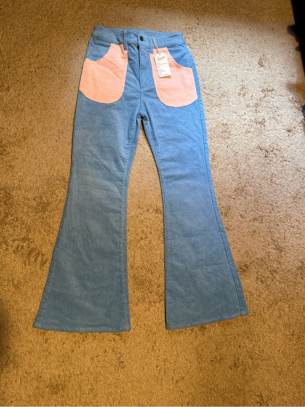 NWOT Hammies Corduroy Flare Pants Blue pink  70s Style Size 28